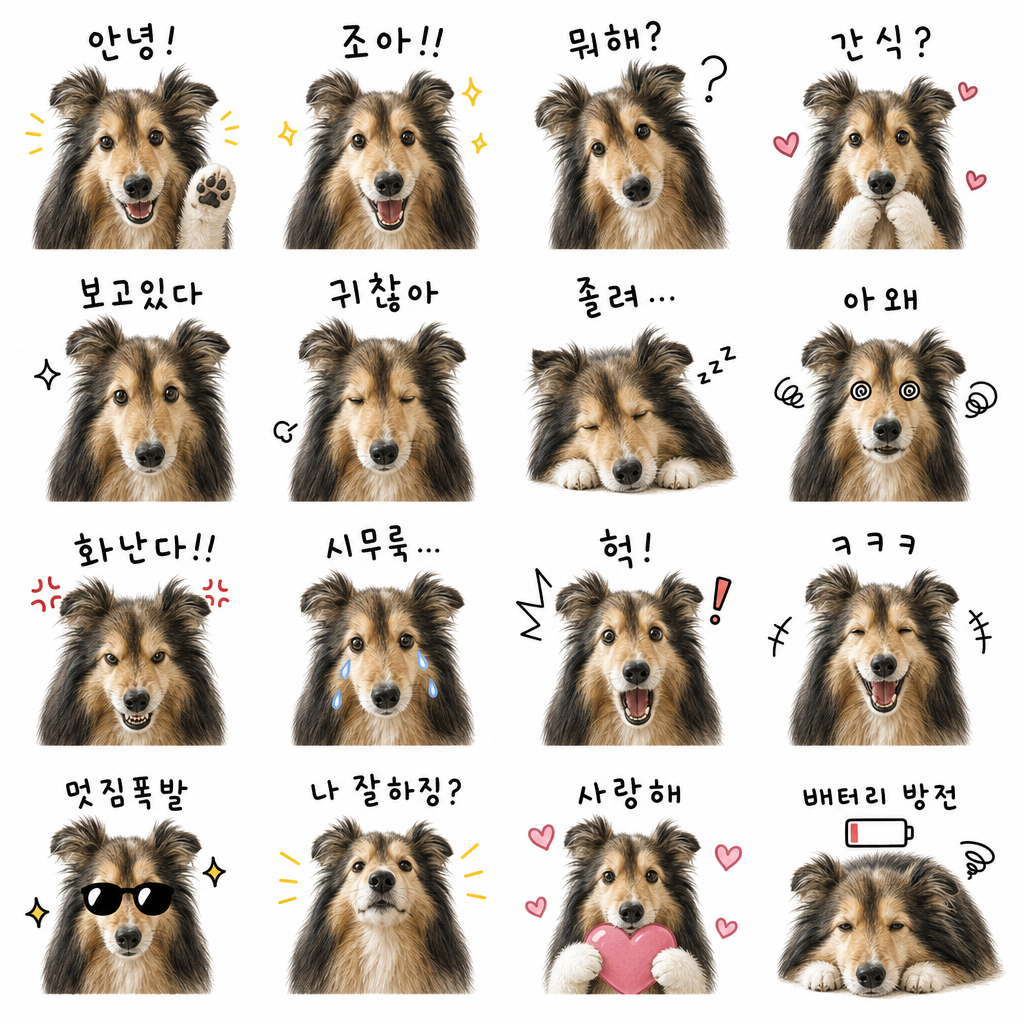 댕댕네컷 16종 이모티콘 샘플 - 실사 스티커